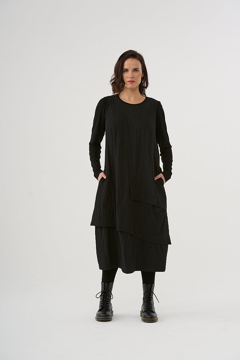Dress (461k1) made of structured, subtly striped blended fabric
