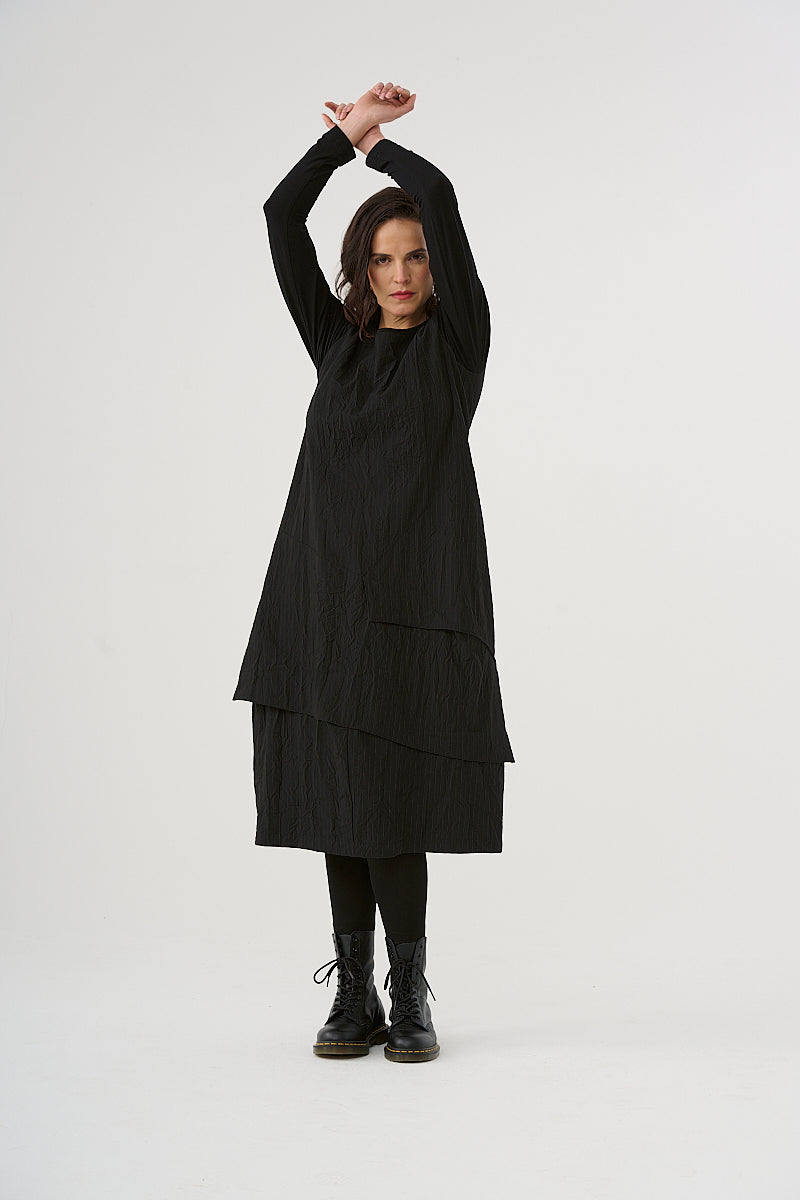 Dress (461k1) made of structured, subtly striped blended fabric