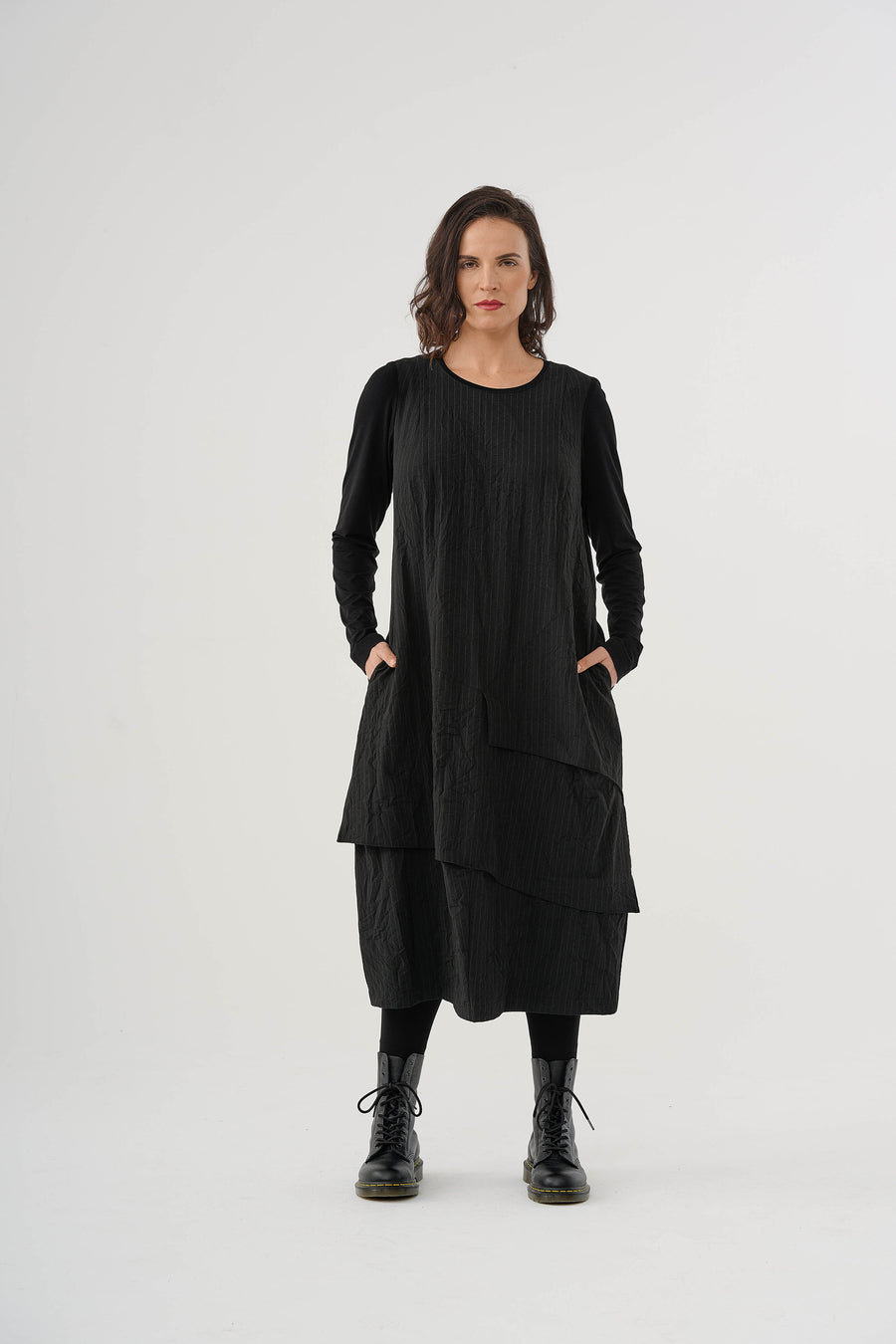 Dress (461k1) made of structured, subtly striped blended fabric