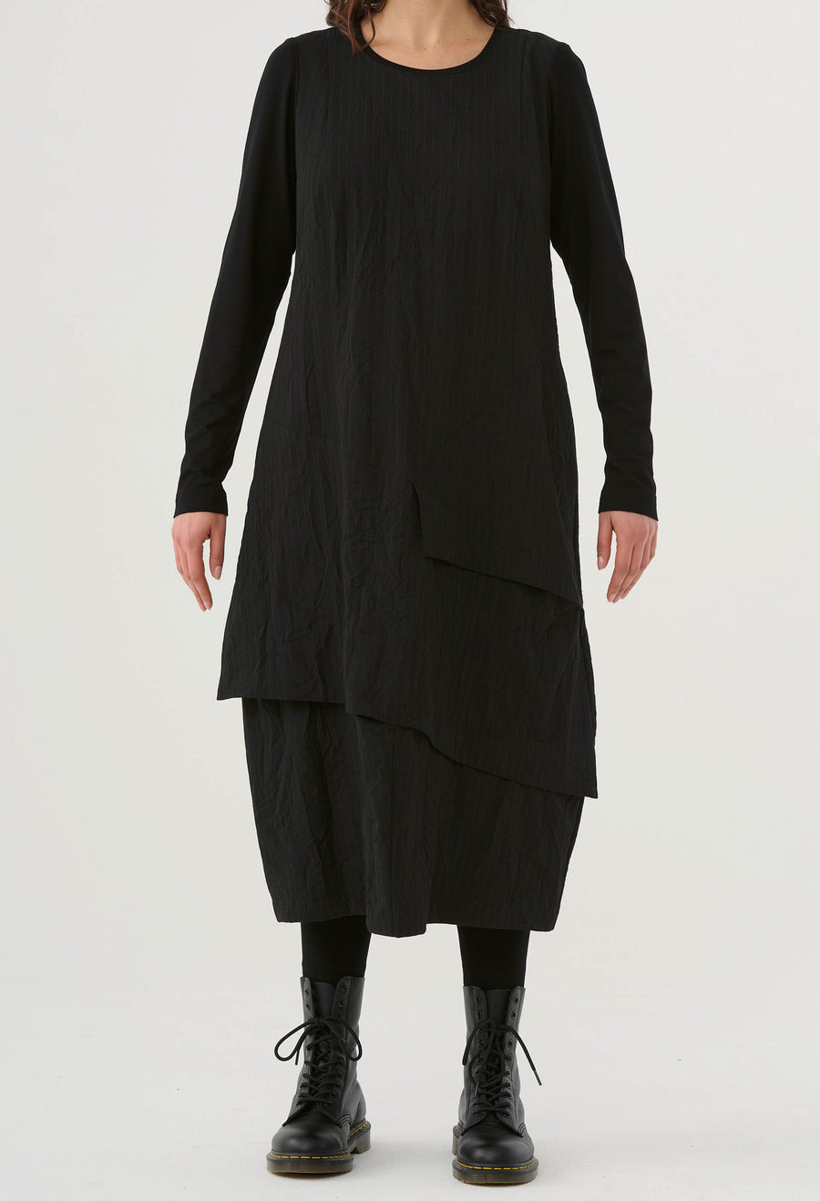 Dress (461k1) made of structured, subtly striped blended fabric