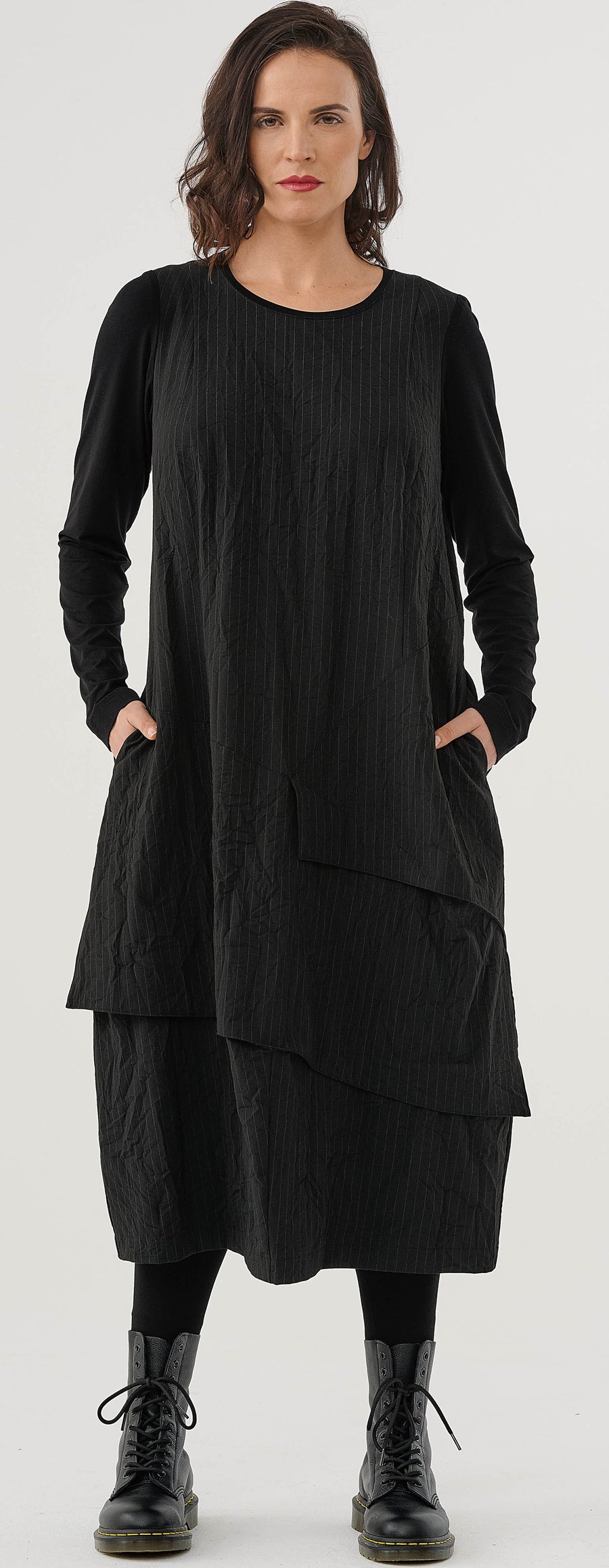 Dress (461k1) made of structured, subtly striped blended fabric