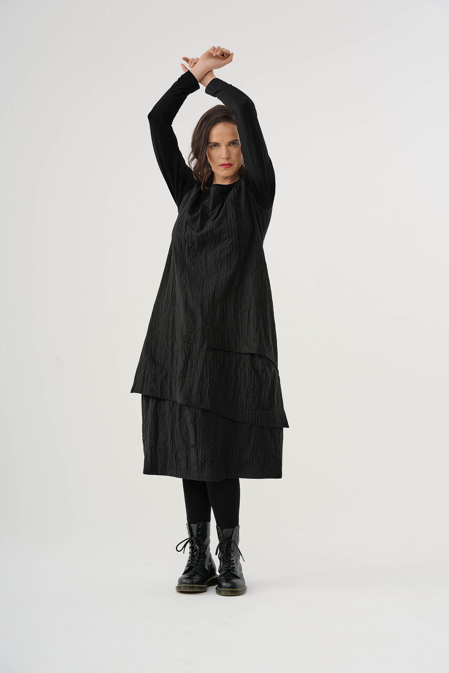 Dress (461k1) made of structured, subtly striped blended fabric