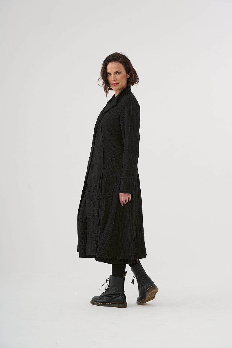 Coat (461m1) made of structured, subtly striped mixed fabric