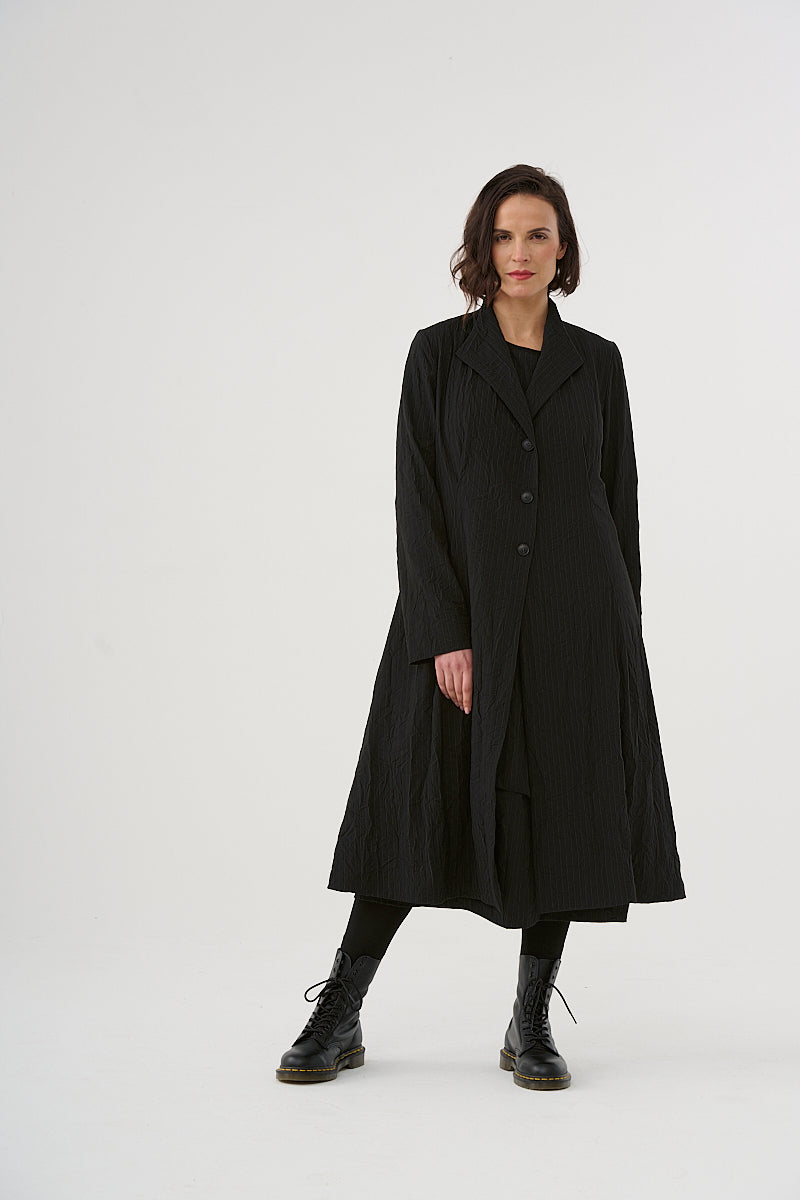 Coat (461m1) made of structured, subtly striped mixed fabric