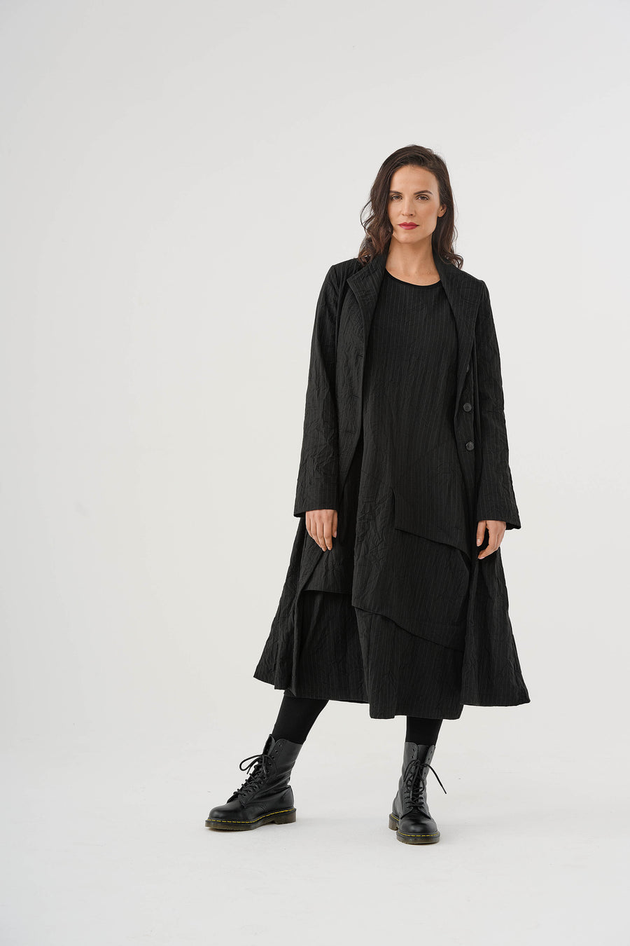 Coat (461m1) made of structured, subtly striped mixed fabric