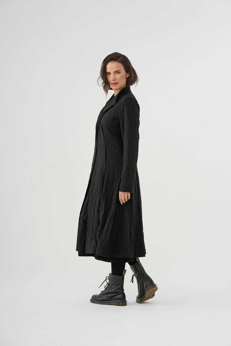 Coat (461m1) made of structured, subtly striped mixed fabric