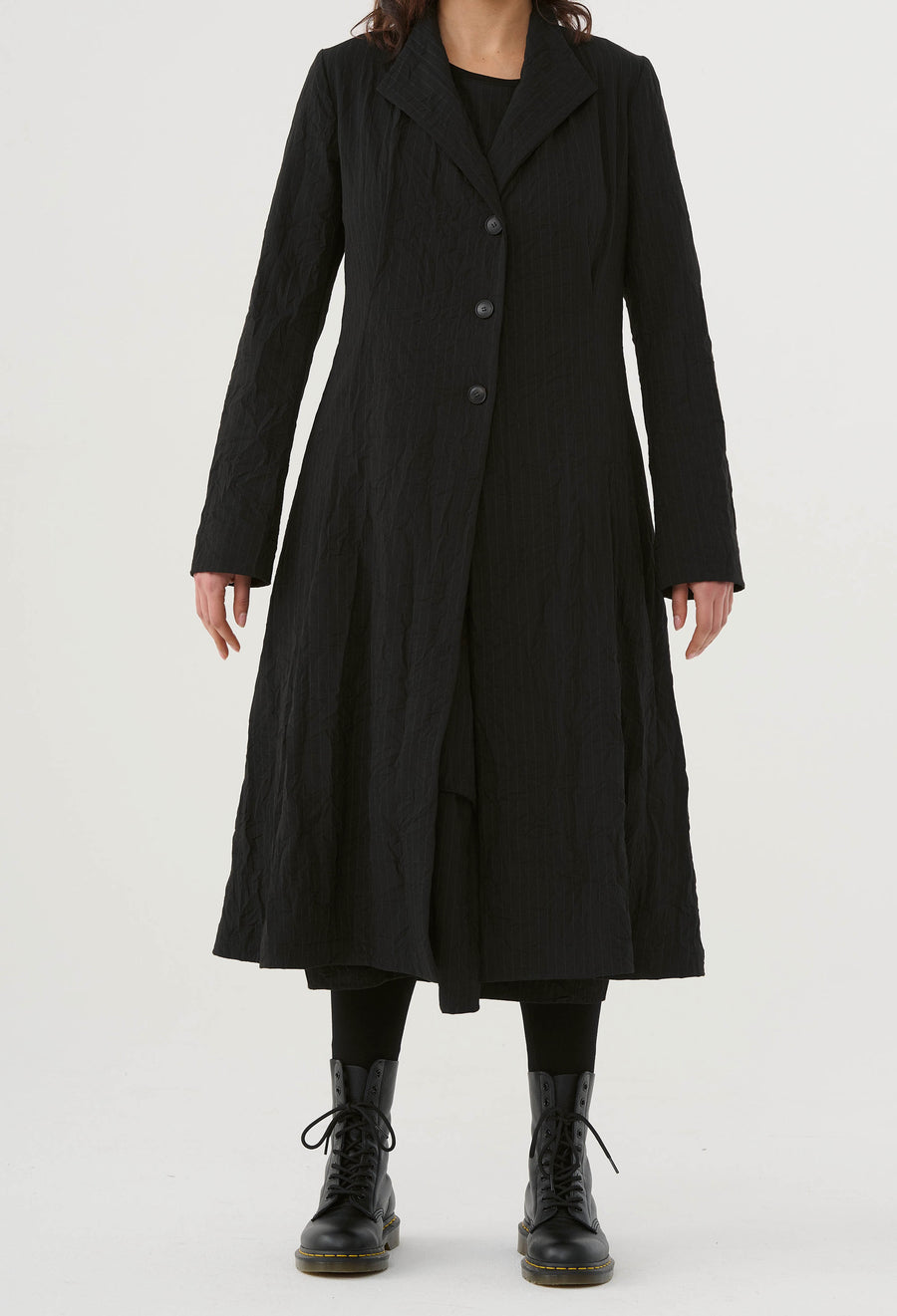 Coat (461m1) made of structured, subtly striped mixed fabric