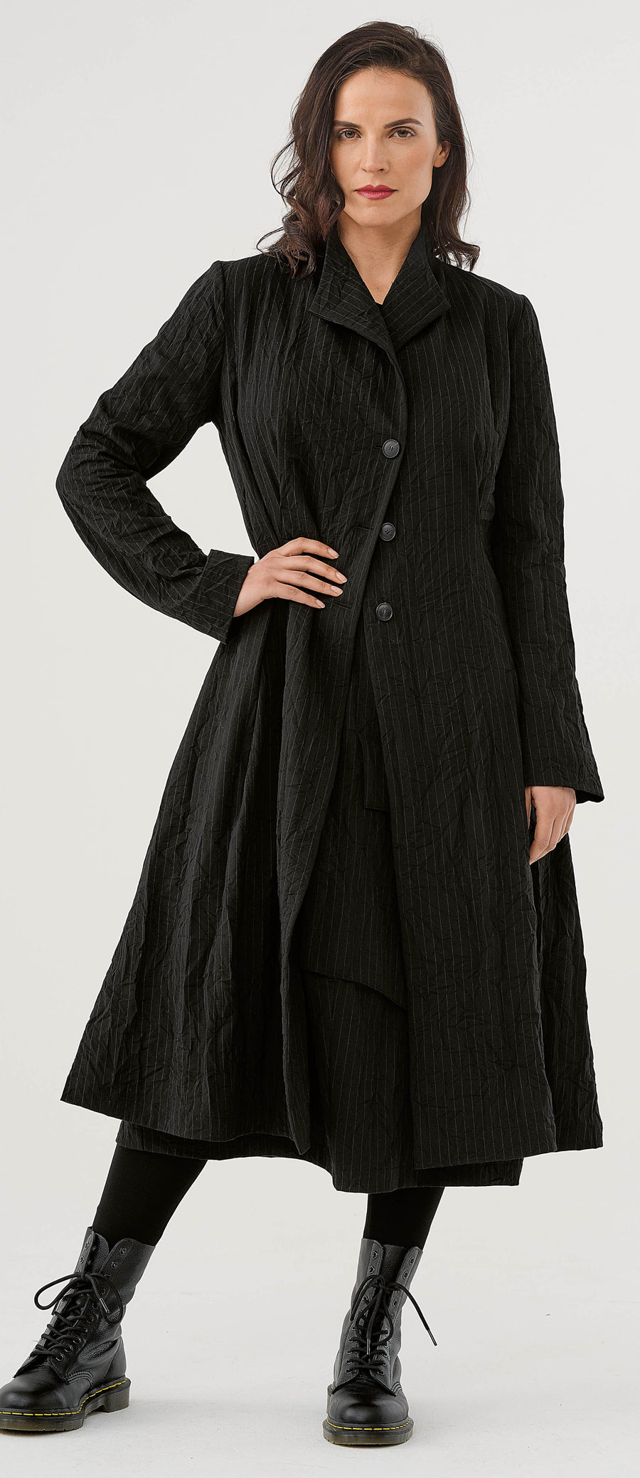Coat (461m1) made of structured, subtly striped mixed fabric