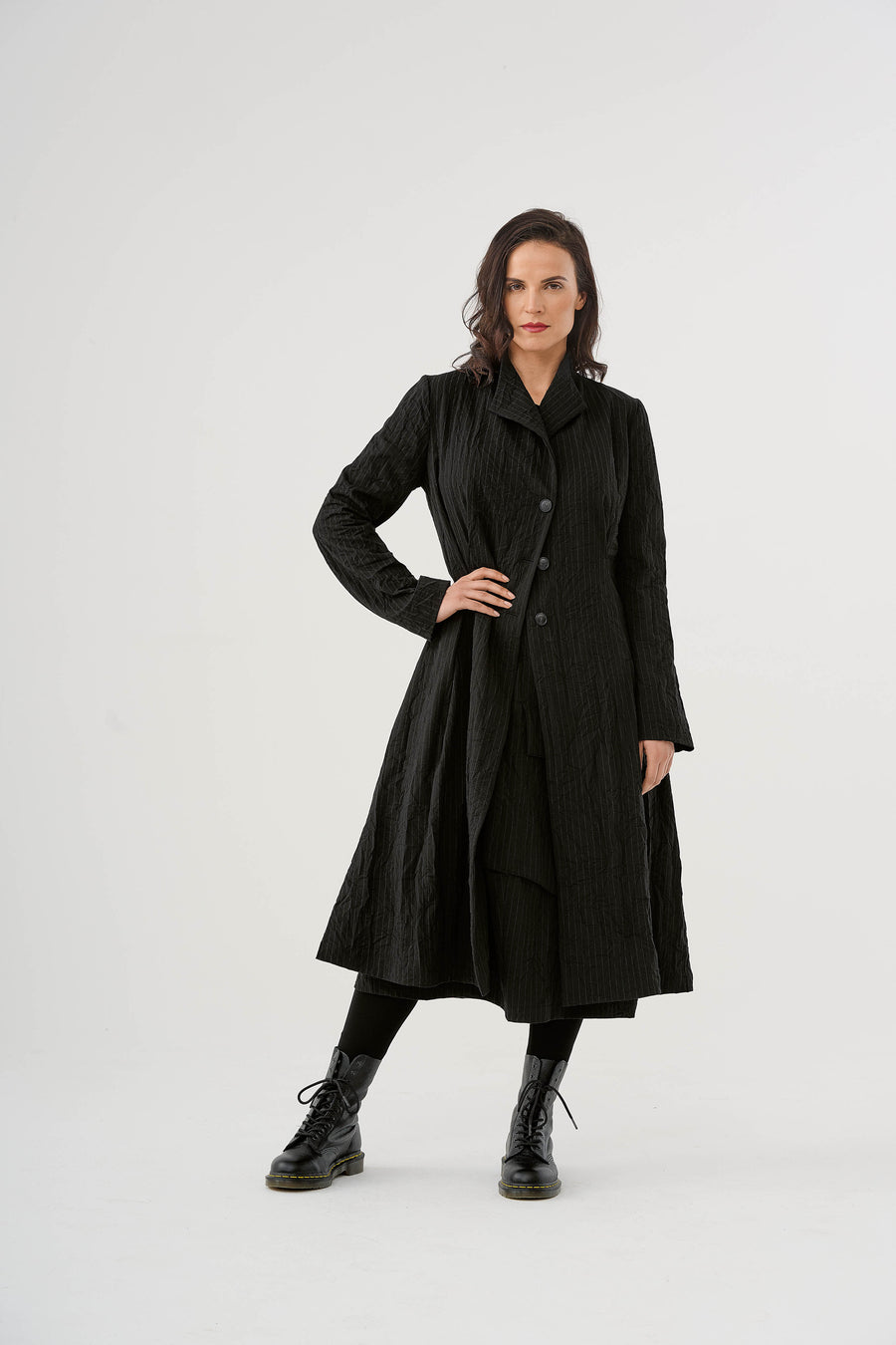 Coat (461m1) made of structured, subtly striped mixed fabric