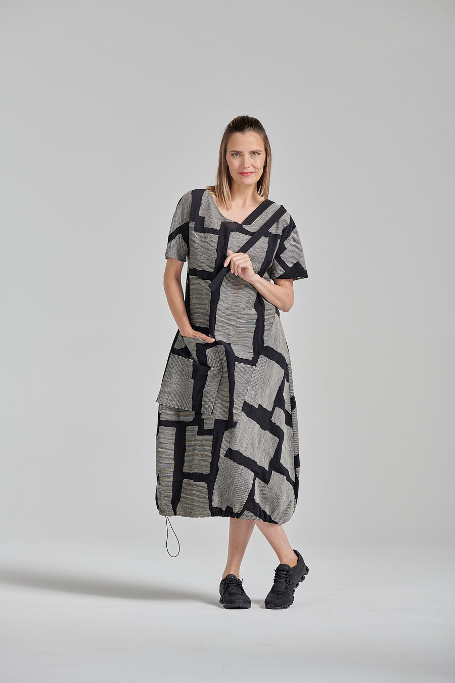 Printed linen/cotton blend dress